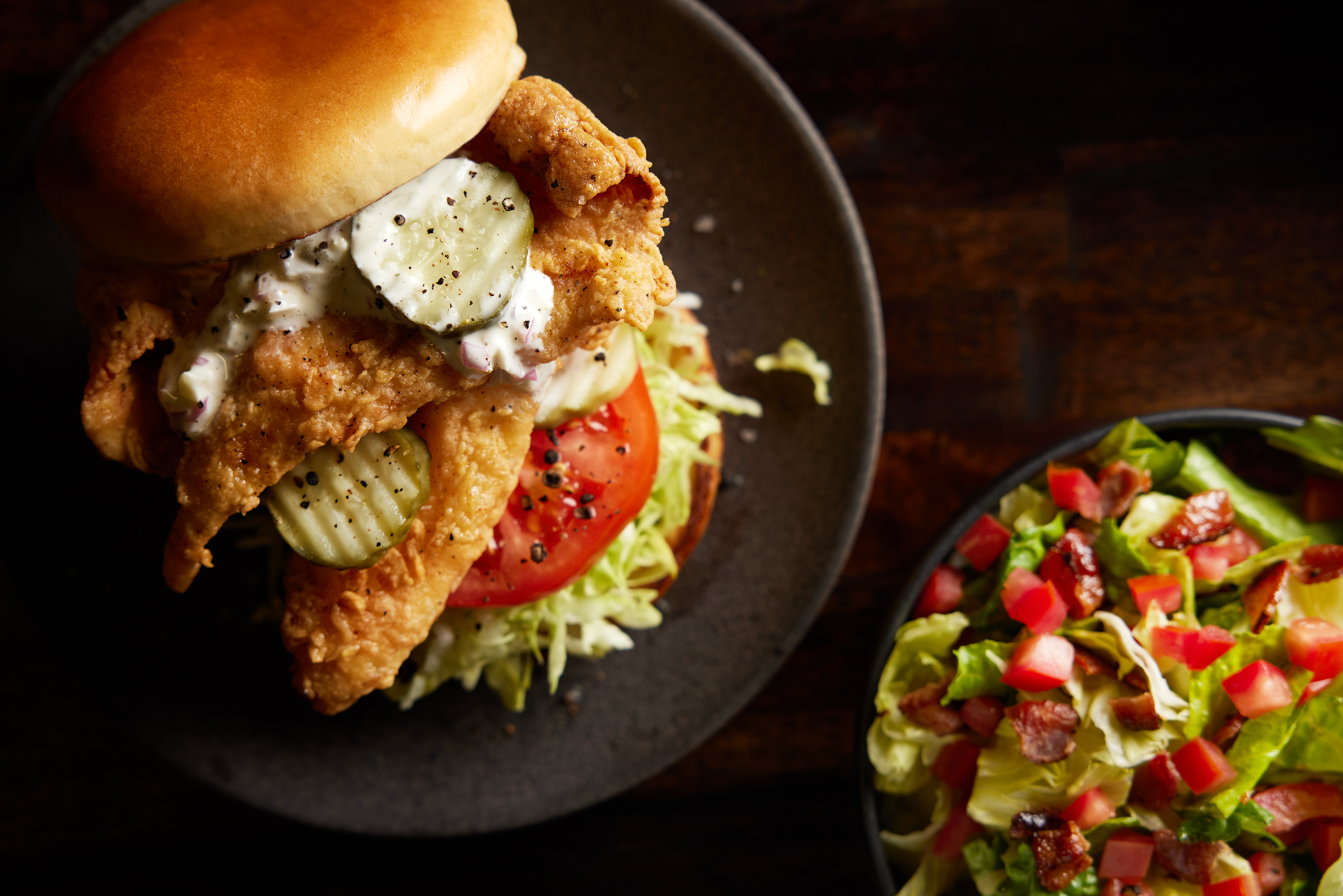 Flounder Sandwich with salad