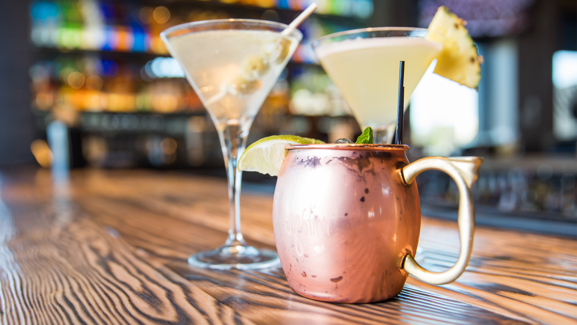 2 Martinis and a Mule on the bar