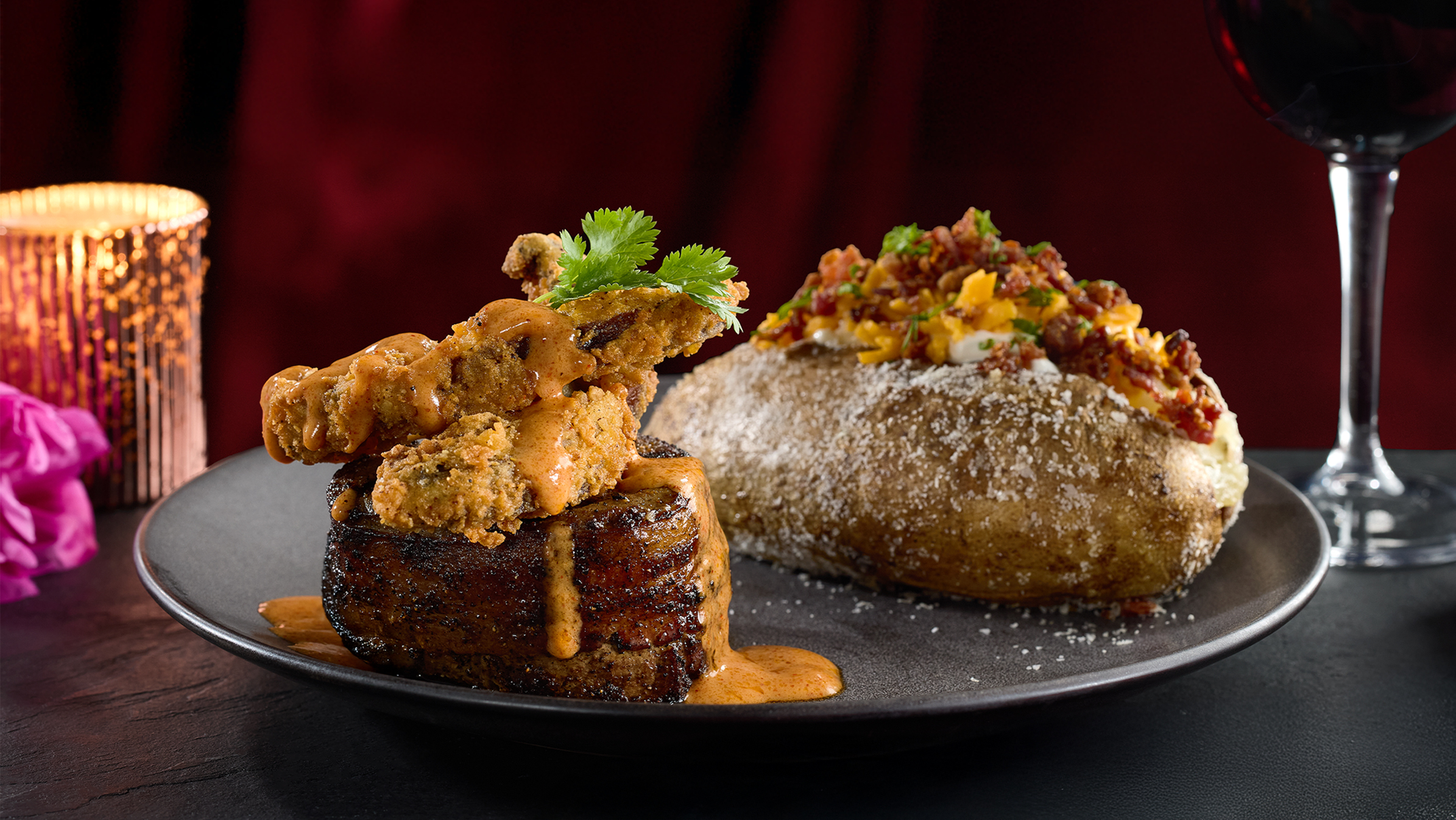 Filet with crispy portabella mushrooms